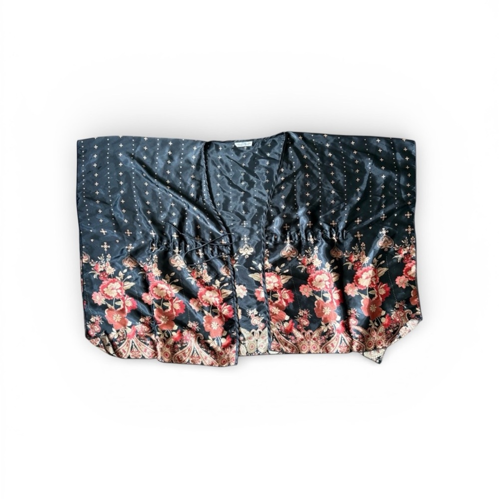 Floral Silk Kimono with Red and Black Design